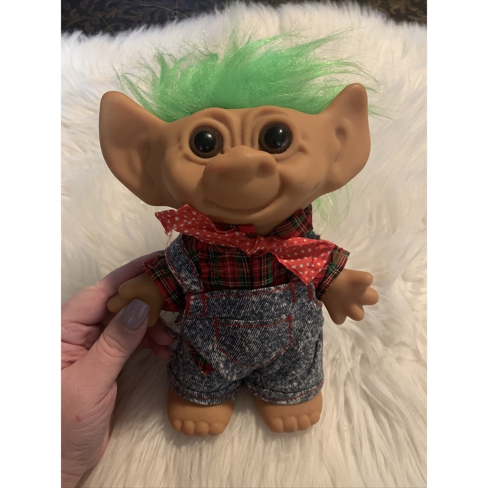 UNEEDA TROLL DOLL FARMER 8 " WISHNIK HORSESHOE FEET ORIGINAL CLOTHES vintage